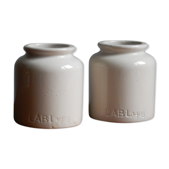 2 lab-lagny enamelled sandstone jars