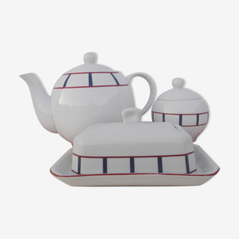 Basque porcelain teapot , Porcelain Basque butter maker , Porcelain Basque sugar bowl