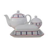 Basque porcelain teapot , Porcelain Basque butter maker , Porcelain Basque sugar bowl