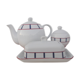 Théière basque en porcelaine, beurrier basque en porcelaine , sucrier basque en porcelaine