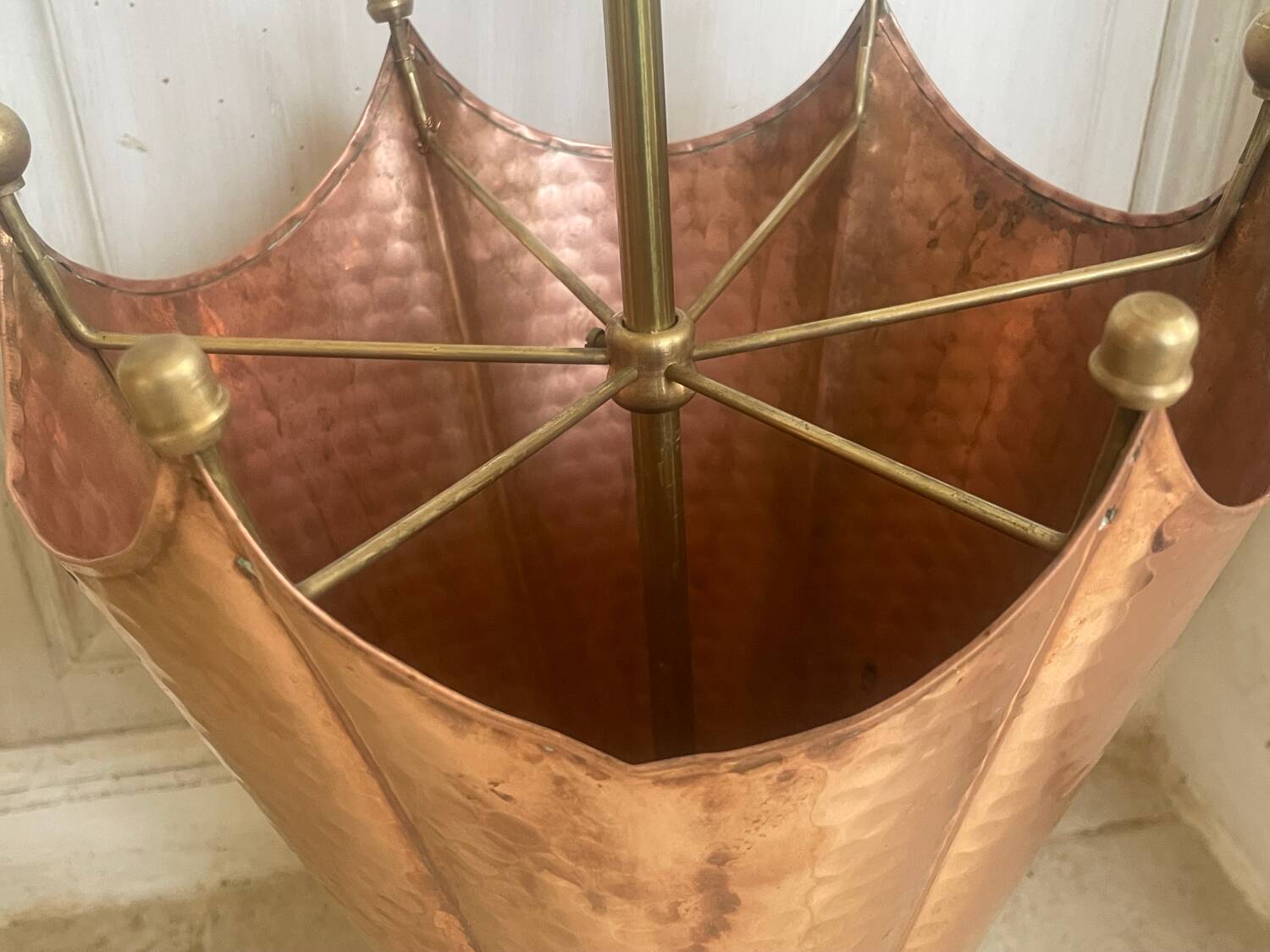 Vintage copper and brass umbrella stand