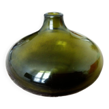 Small dark green handmade glass ball vase