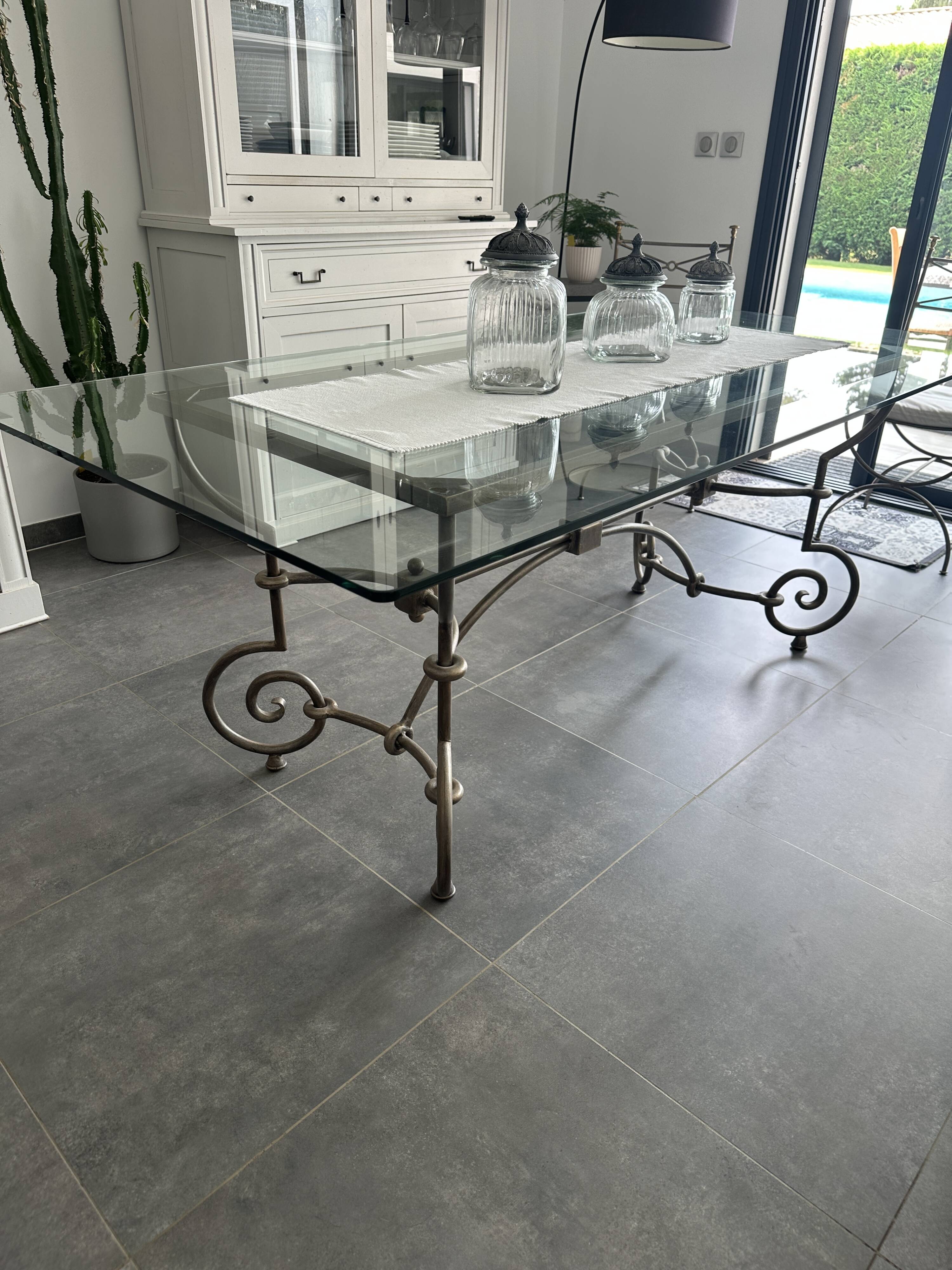 Roche Bobois glass and steel dining table and 6 chairs