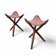 2 x matching vintage tooled leather tripod chair / camp chair