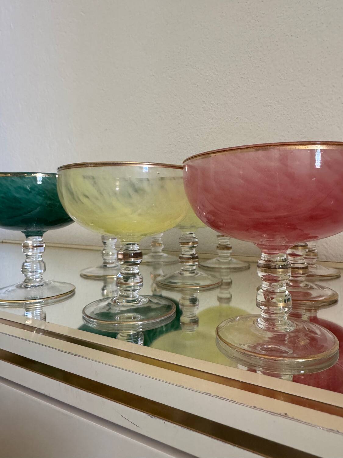 Multi-colored Venetian crystal ice cream cups