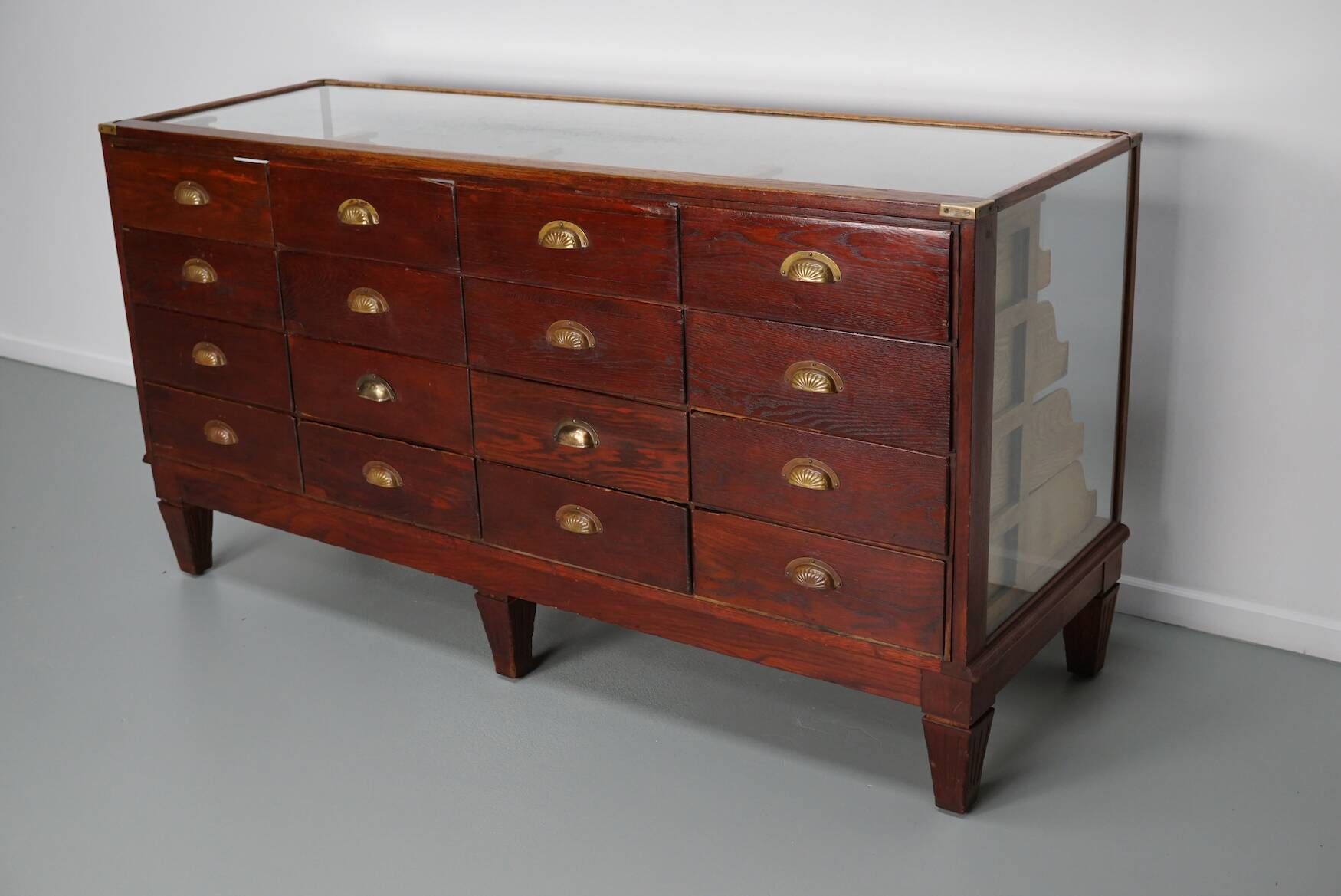 Antique English oak and glass counter/display cabinet, circa 1920-1930