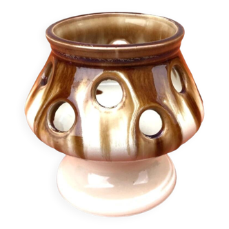 1950s Candle holder / Lantern on a glazed ceramic pedestal