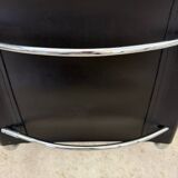 Lot of 4 tubular metal and black leather chairs MG5 Grassi style 70s