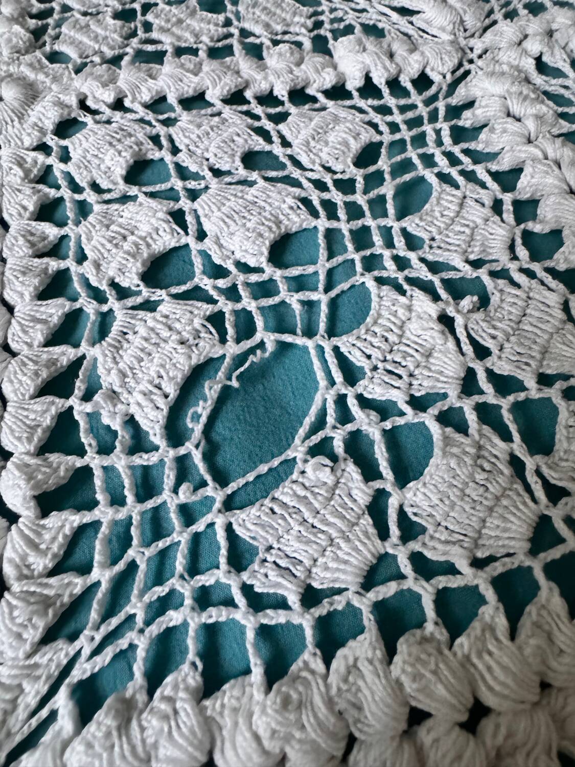 Large vintage handmade crochet bedspread