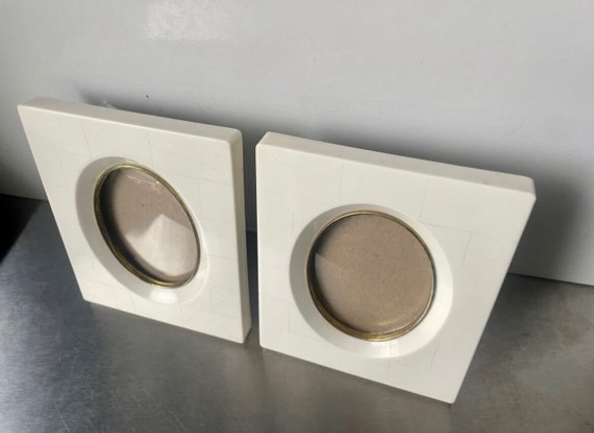 Pair vintage bakelite frames 14.5 cm x 12.5 cm glass 8.5 cm x  6 cm