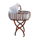Vintage rattan cradle and its wheeled support