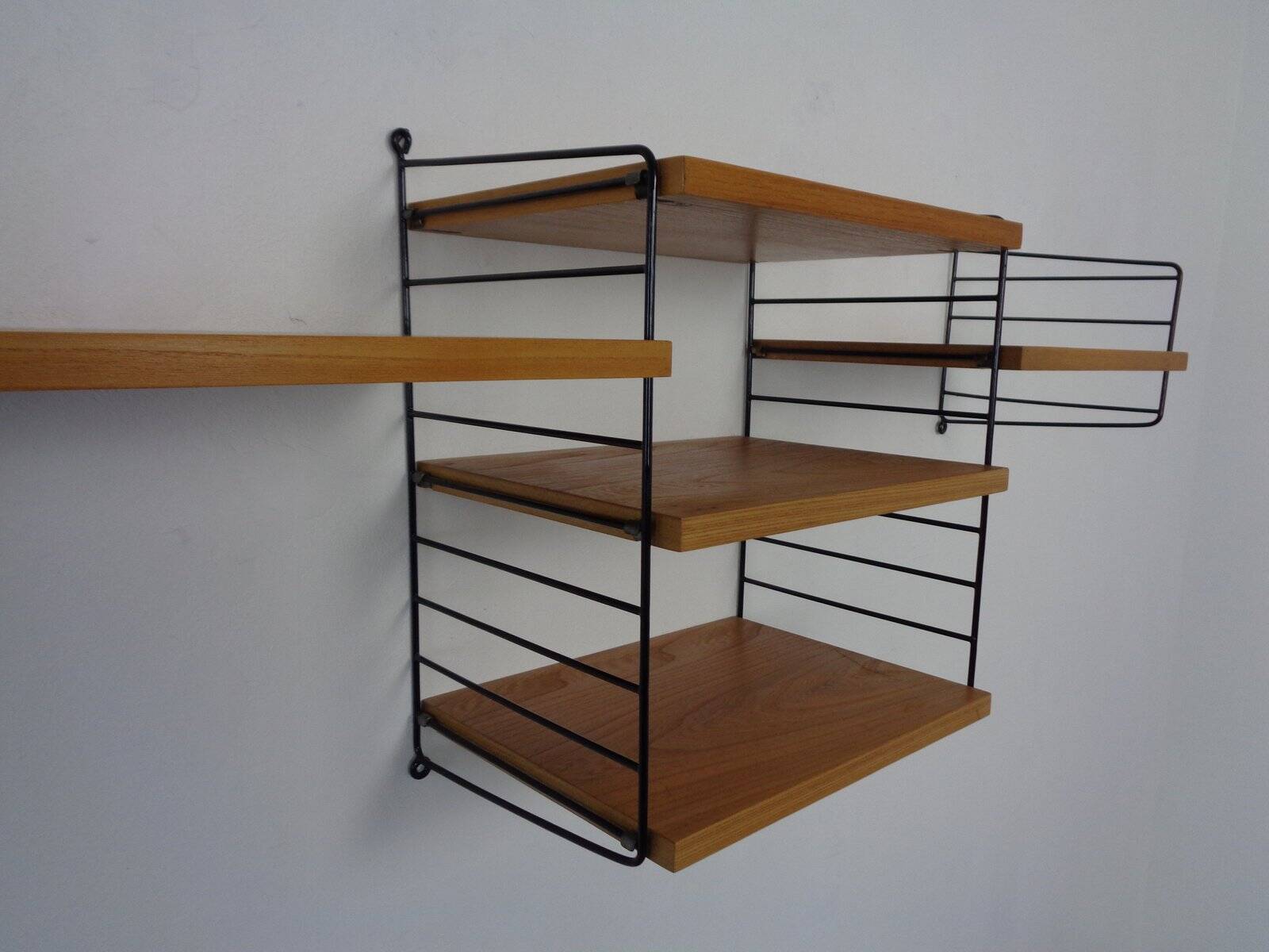 Swedish Ash and Metal Wall Unit by Kajsa & Nils Nisse Strinning for String, 1950s, Set of 9