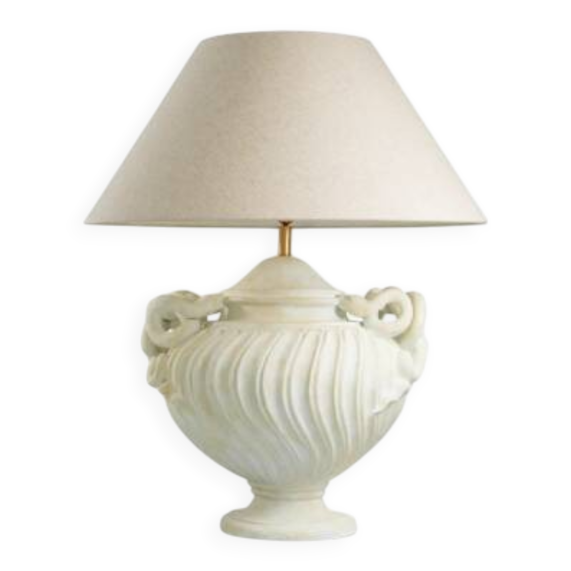 Pair of table lamps with antique look and brushed brass finish.