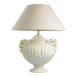 Pair of table lamps with antique look and brushed brass finish.