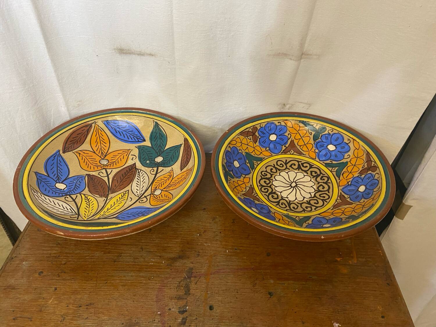 Pair of antique safi moroccan glazed terracotta dishes from the 50s