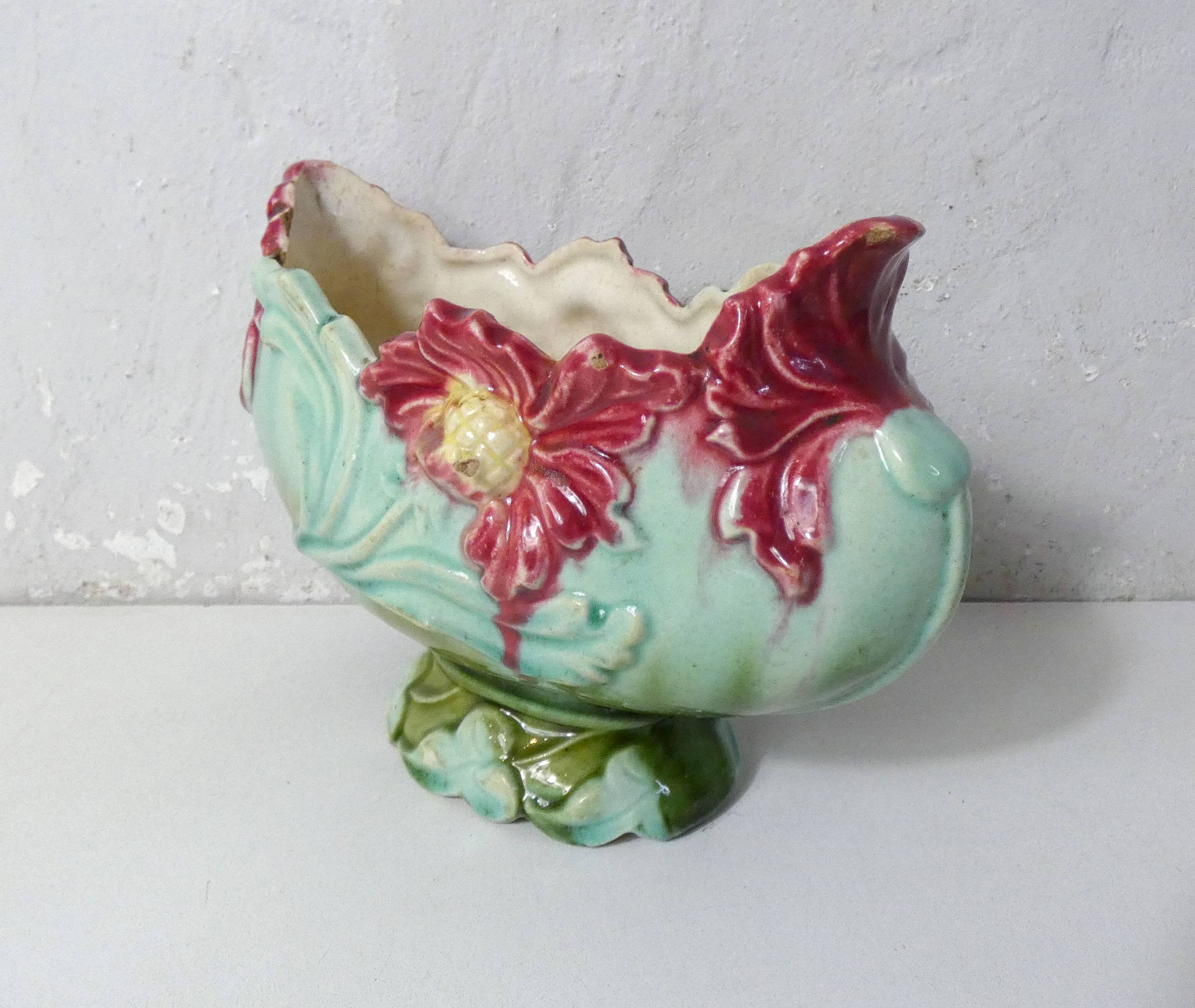 Old barbotine small earthenware planter