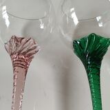 Set of 6 round stemmed glasses. Bohemian crystal. Floral twisted stem.