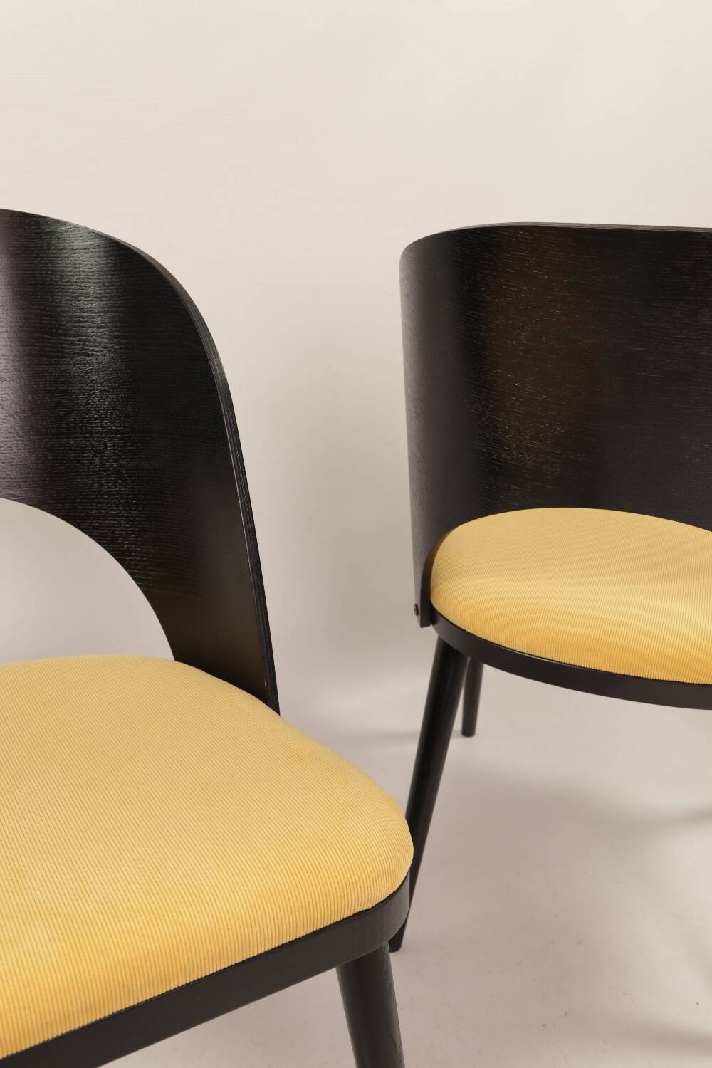 Vintage dining chairs set of 2 black oak wood retro yellow fabric