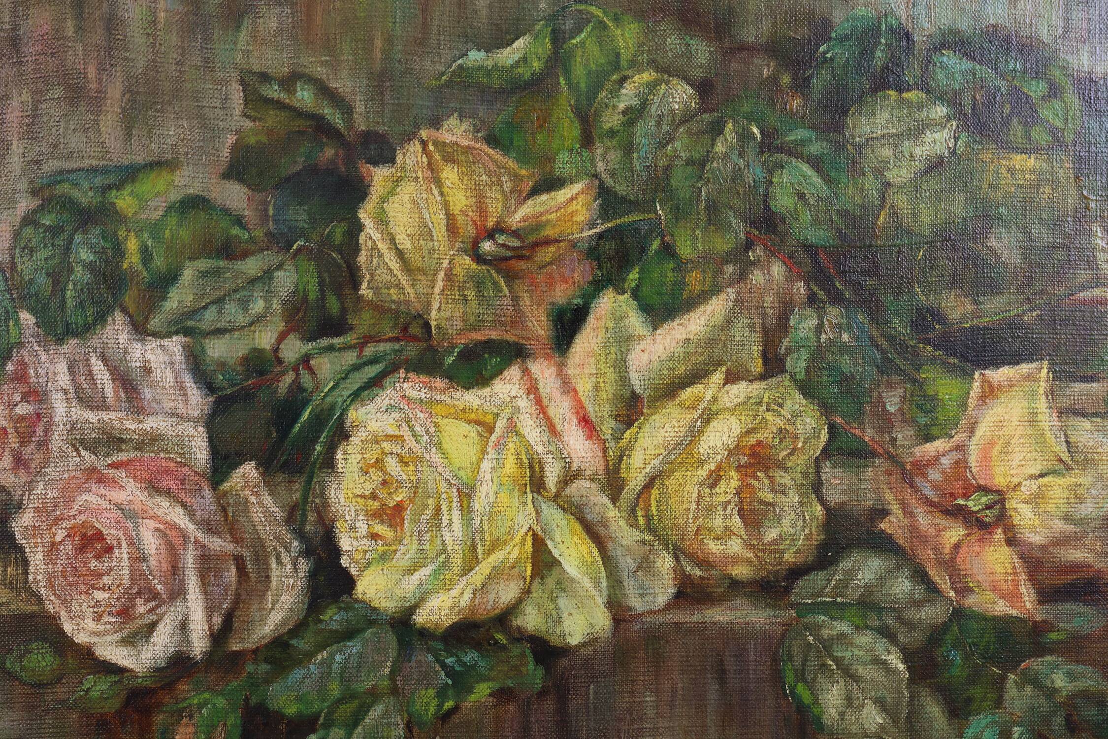 Romantic Floral Still Life Painting, Belgium ca. 1900