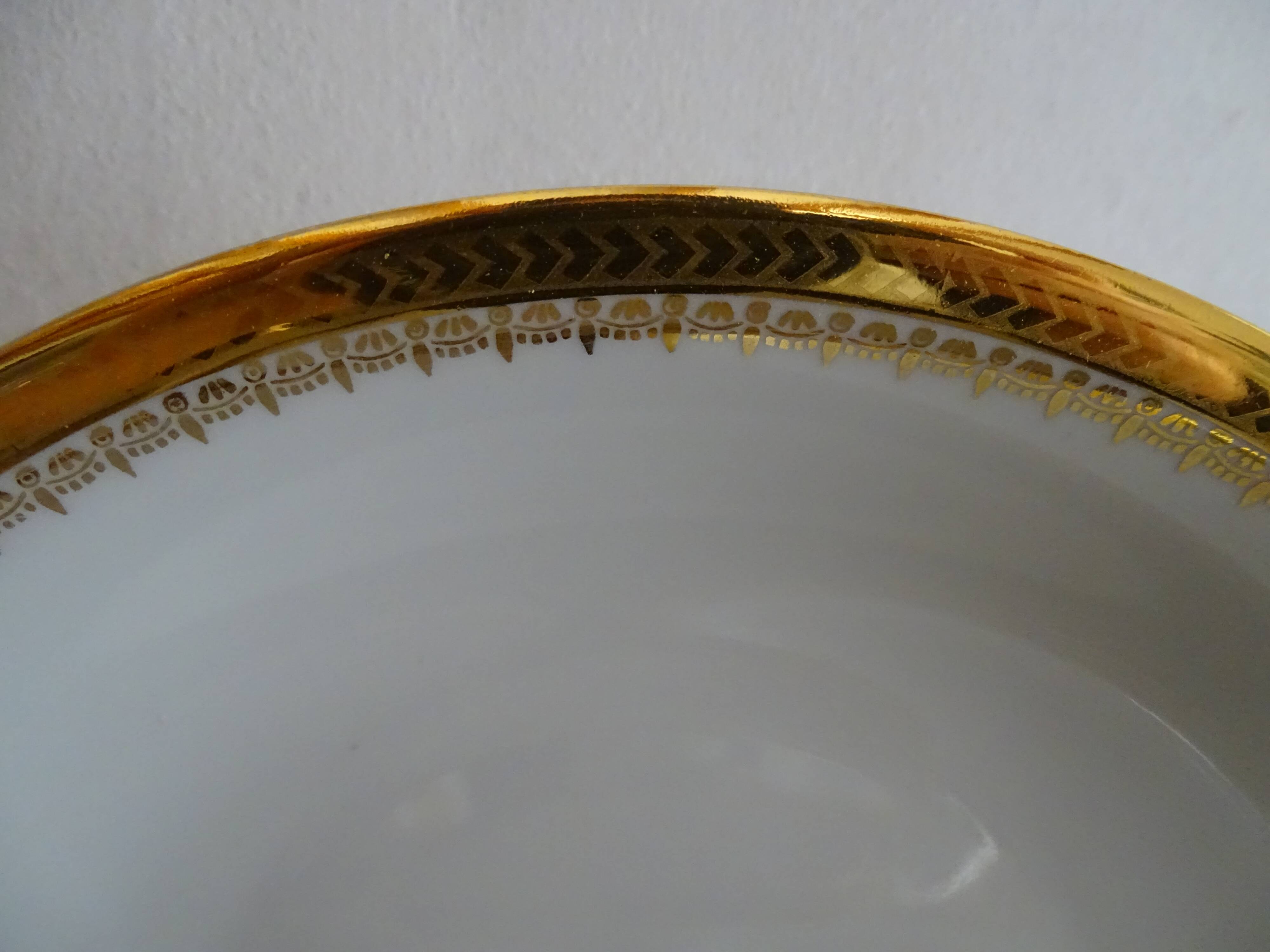12 hollow plates porcelain of Sologne Larchevèque white and golden signed