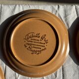 Set of 11 small dessert plates in brown-striped stoneware from Sarreguemines.