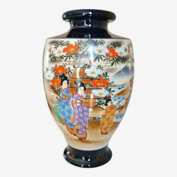 Ghent vase Japan, Meiji period, circa 1900, hand painted, enameled, geisha, flowers, river,...