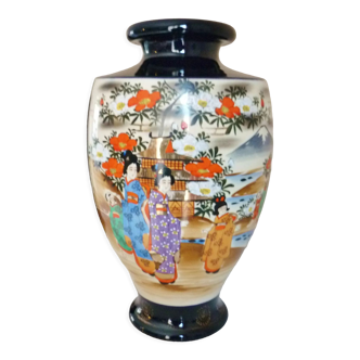 Ghent vase Japan, Meiji period, circa 1900, hand painted, enameled, geisha, flowers, river,...