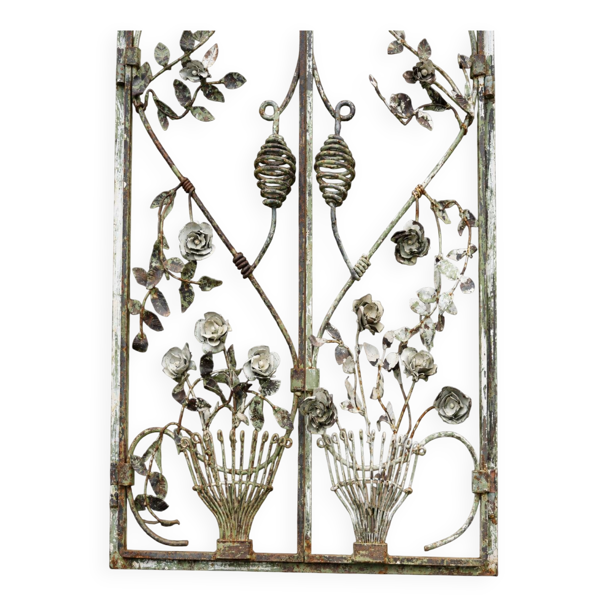 Panneau de fenêtre mural antique en métal forgé français