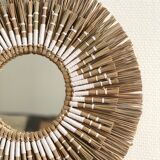Miroir soleil raphia blanc 40cm
