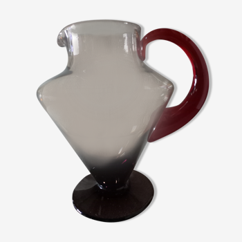 Pitcher jug smoked glass and red Vintage