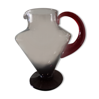 Pitcher jug smoked glass and red Vintage