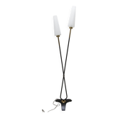 Arlus floor lamp with tripod base and 2 ribbed glass lamps 1950