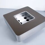 1970s COFFEE TABLE BAR BRUSHED STEEL AND BROWN MELAMINE