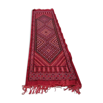 Handmade red corridor carpet in pure wool