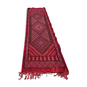 Handmade red corridor carpet in pure wool