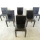 Black leather dining chairs by Arper italy, 1980s - set of 6