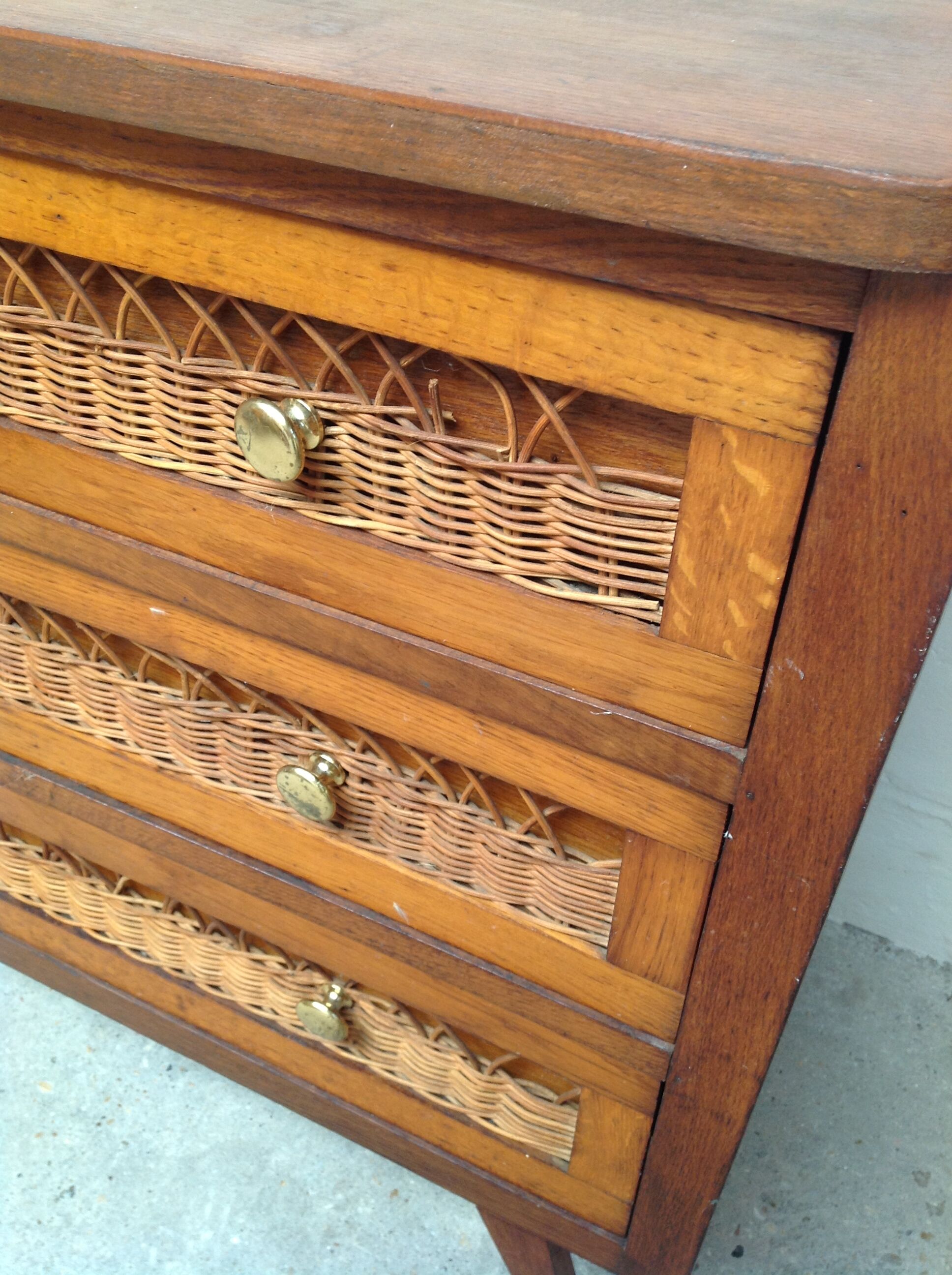 Vintage wooden and rattan dresser