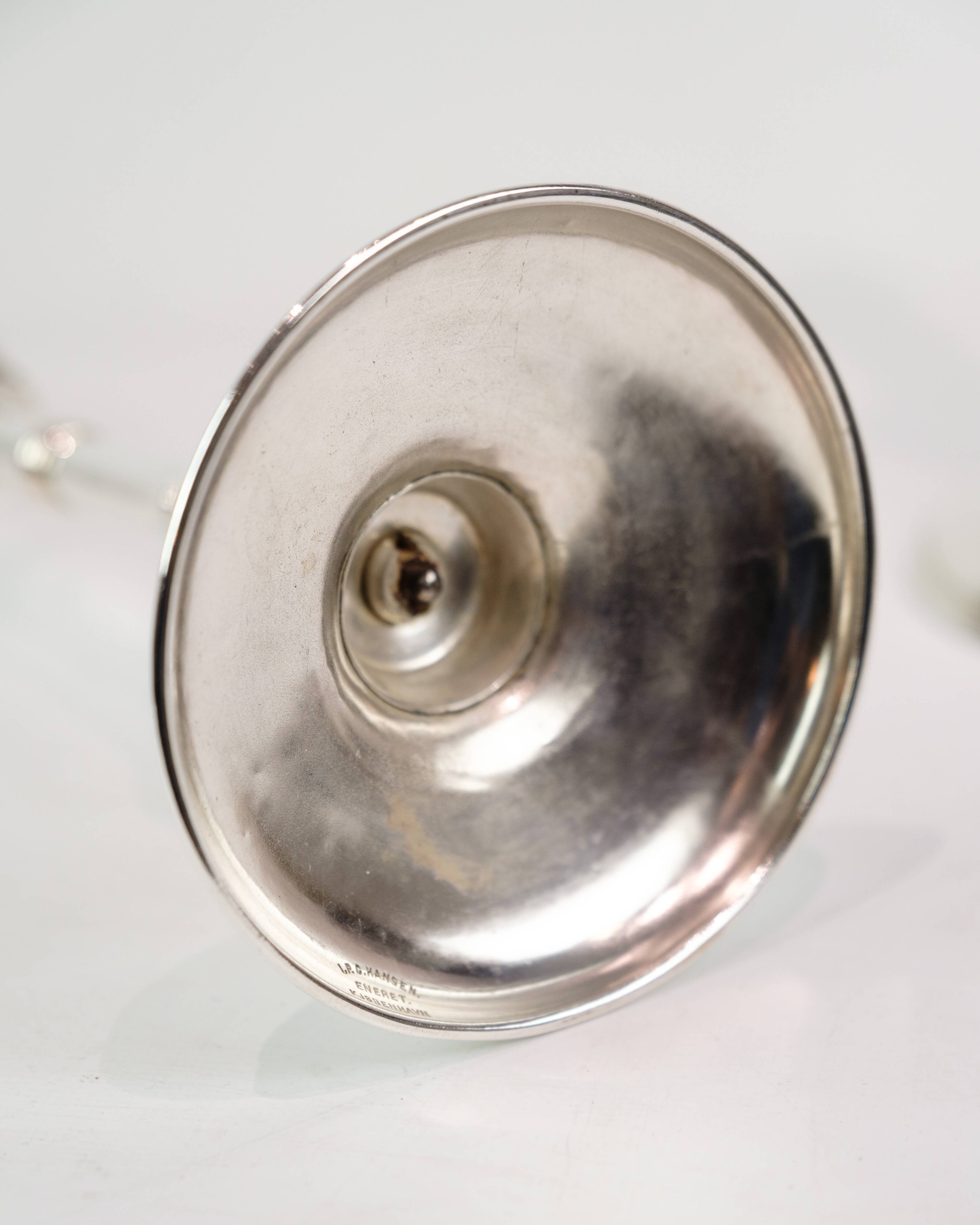 Set Of 2 Candlesticks Made In Silver Plated Brass Stamped I.P.O Hansen From 1890s