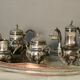 Coffee or tea service monogrammed cr silver metal