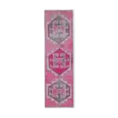 Vintage Turkish Hand-Knotted Wool Cotton Pink Runner Rug 80x264