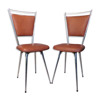 Paire de chaises vintage métal chromé et skaï