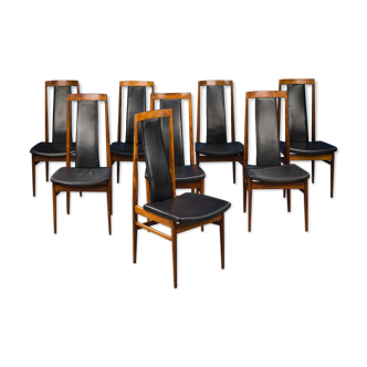 8 chaises danoises en cuir et bois de rose, années 1960