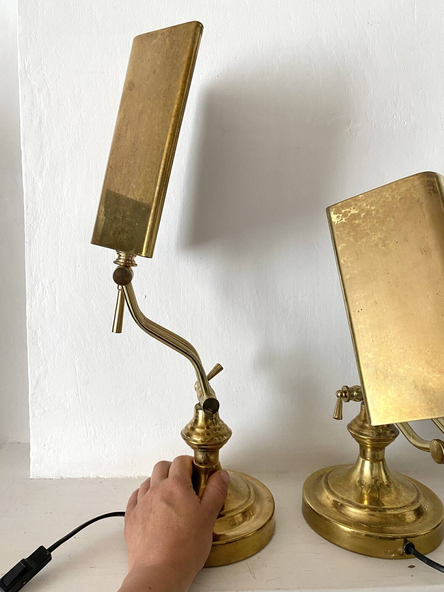 Pair of notary-style lamps in gilded metal