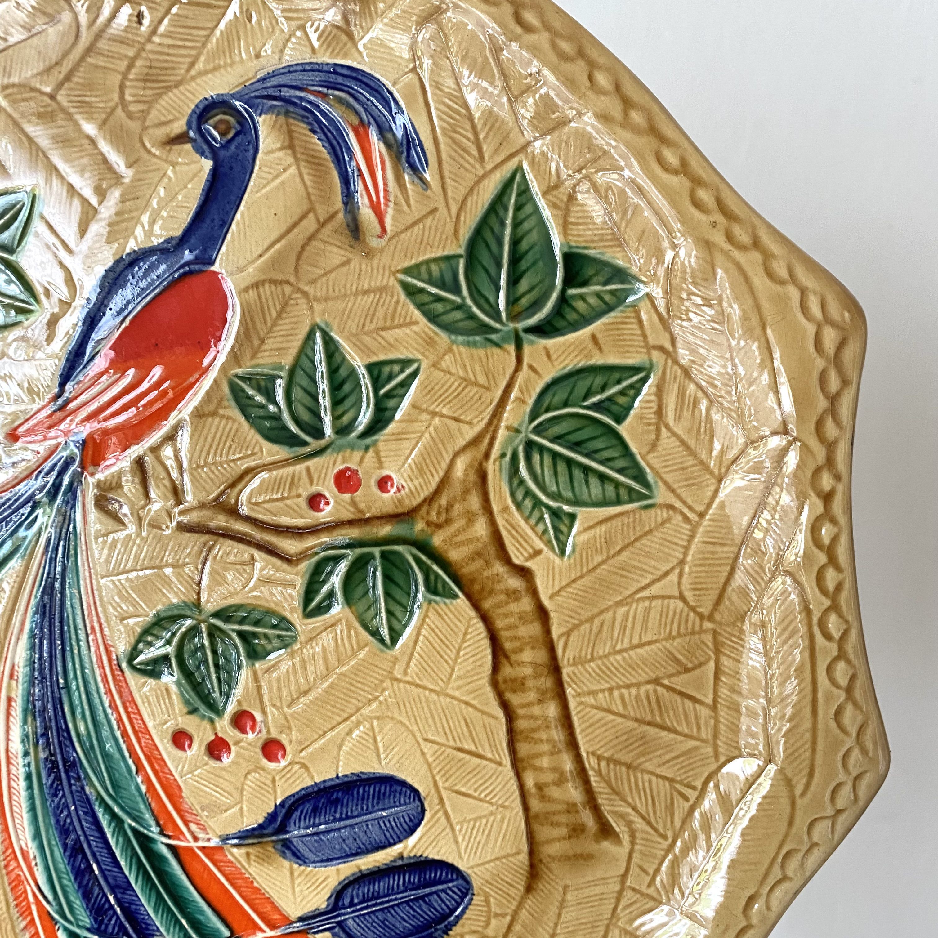 Poët Laval ceramic pie or cake dish with bird decoration