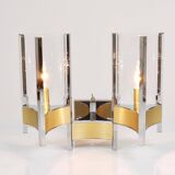 Gaetano Sciolari Large Wall Sconces / Sconces, Chrome, Brass, Glass, 1970s