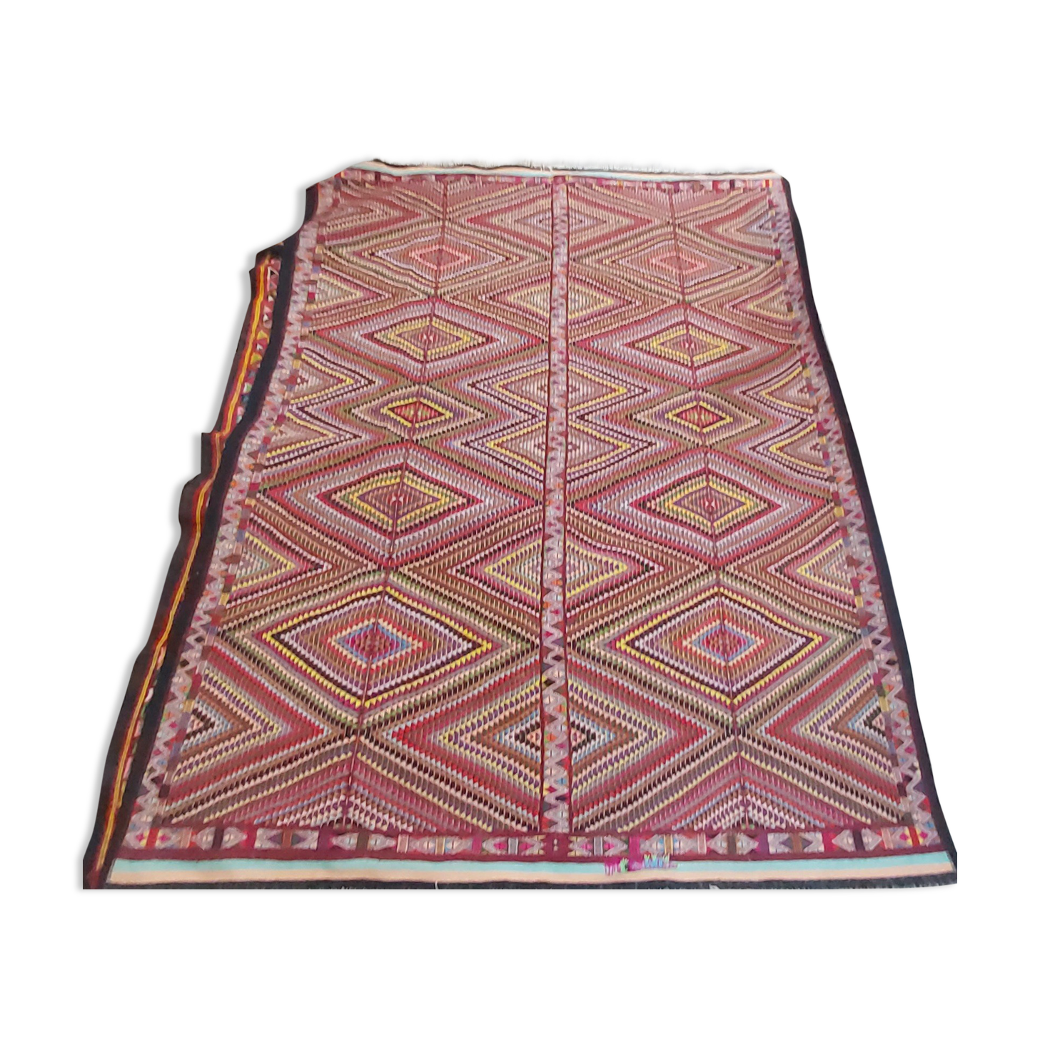 Vintage kilim carpet with diamond patterns 160x240cm