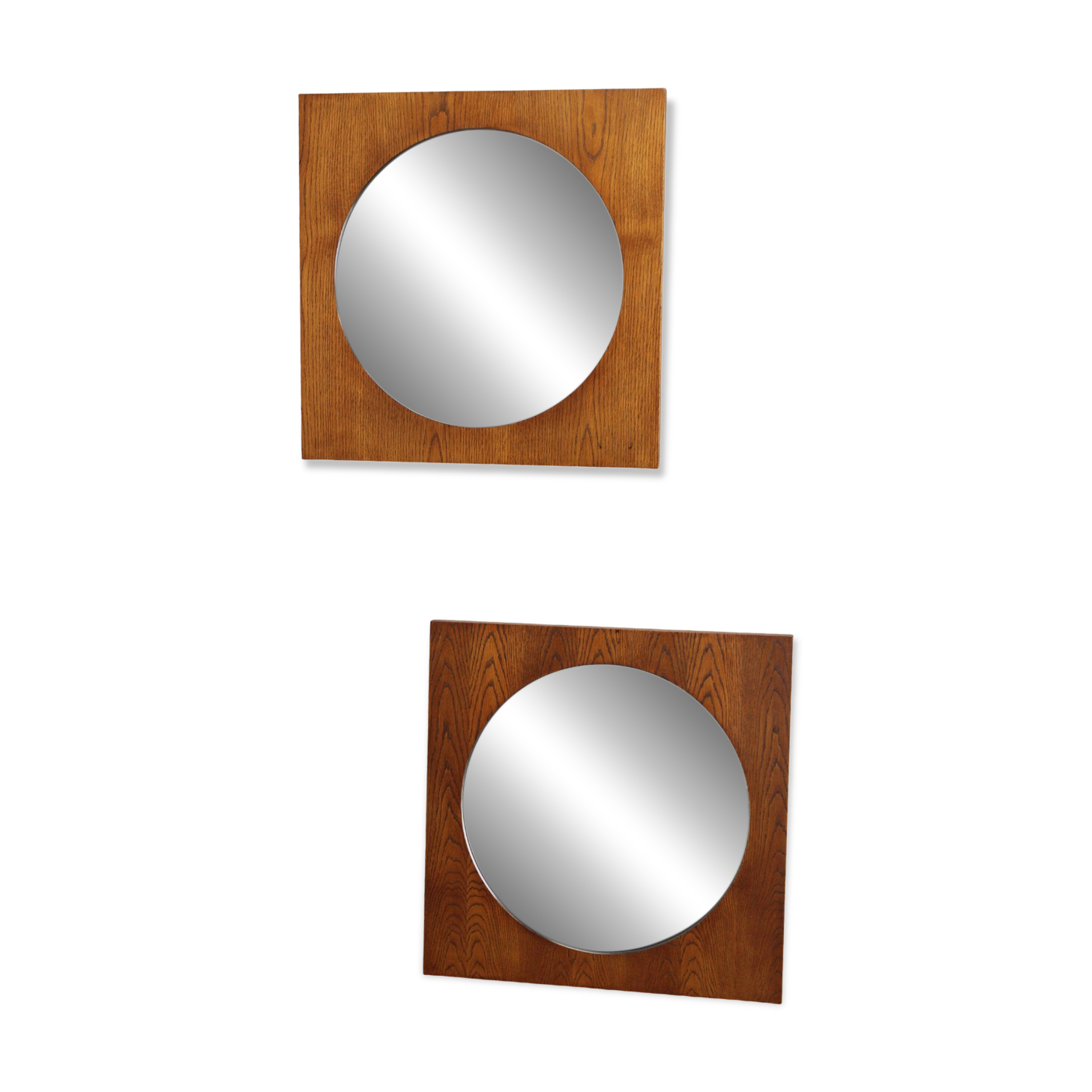 1970s Pair of Oak Large Square Mirrors, Czechoslovakia