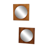 1970s Pair of Oak Large Square Mirrors, Czechoslovakia