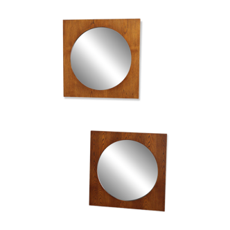 1970s Pair of Oak Large Square Mirrors, Czechoslovakia