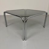 Space coffee table from the 70s, tubular metal and vintage smoked glass